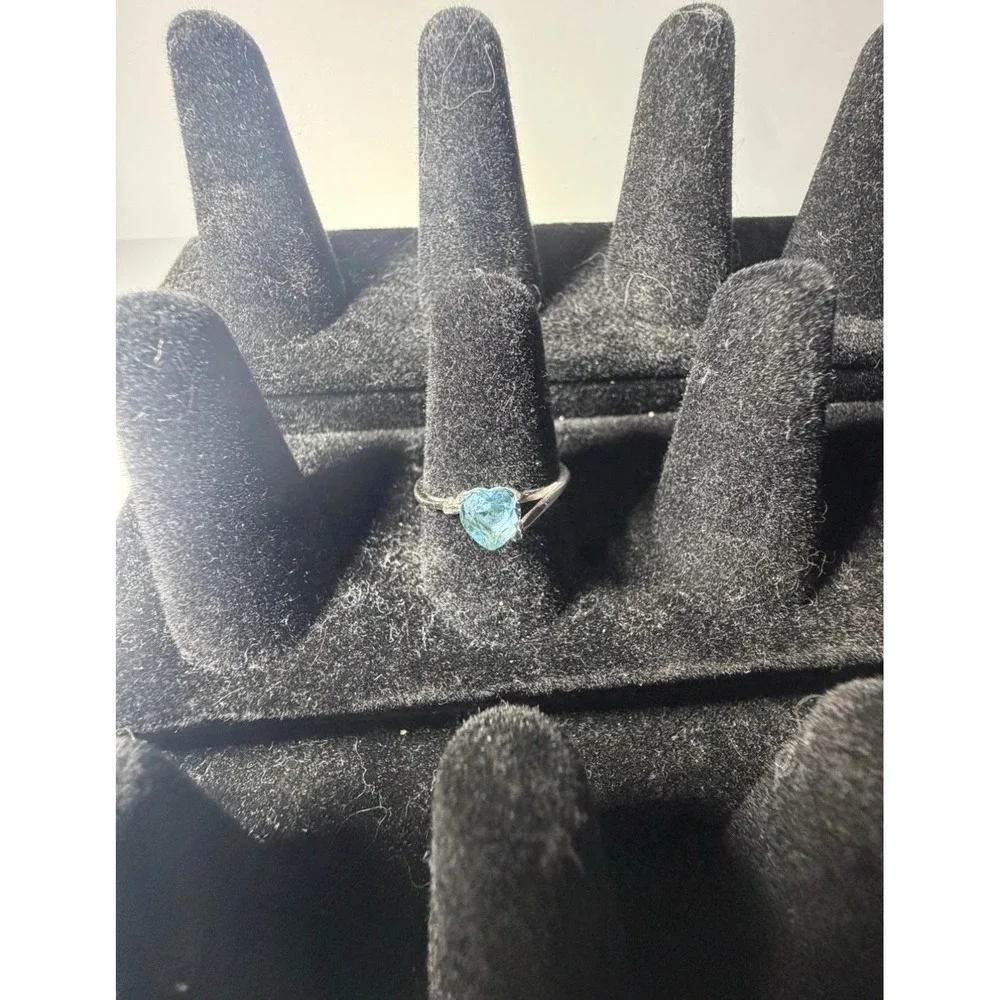 925 Sterling Silver Heart Blue Topaz Bypass Ring Size 7.25